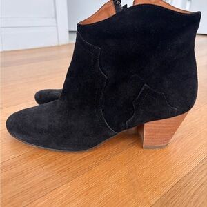 Isabel Marant Black Suede Ankle Booties with Stacked Heel